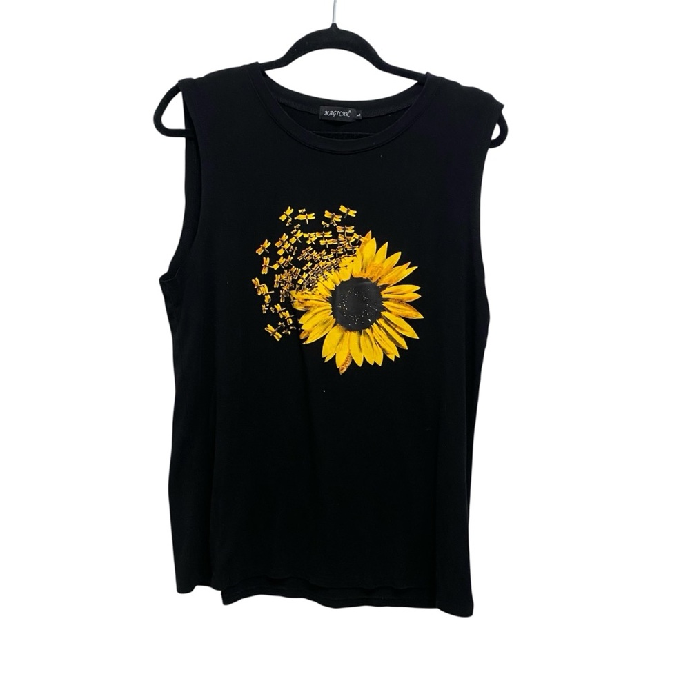 Black Sunflower Graphic Muscle Tank - Unbranded